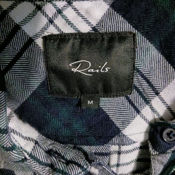 Rails Black/Green/White Plaid Rayon Flannel Size M - Picture 6 of 11